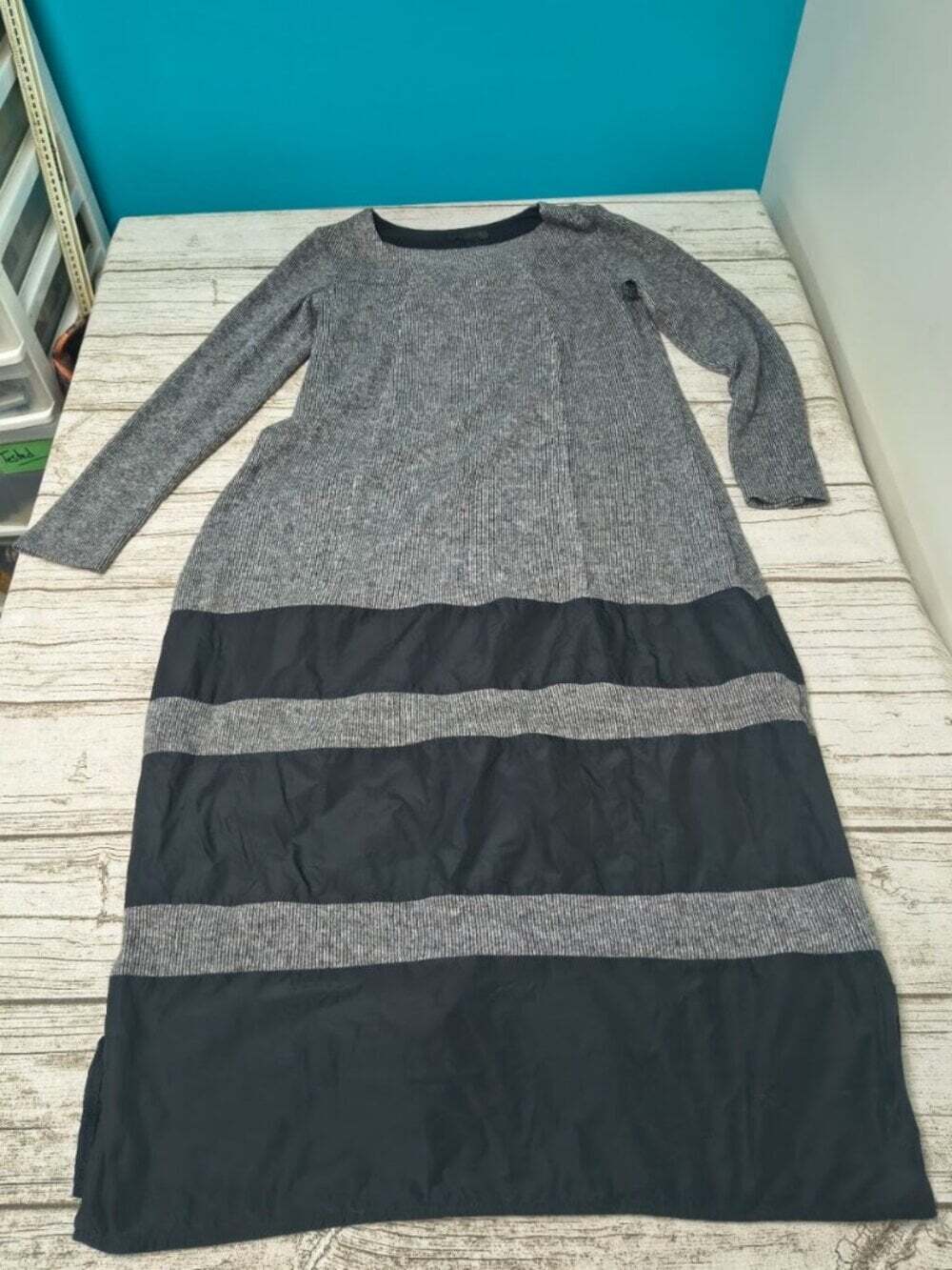 LUUKAA Gray Black Mixed Media Long Dress US 8